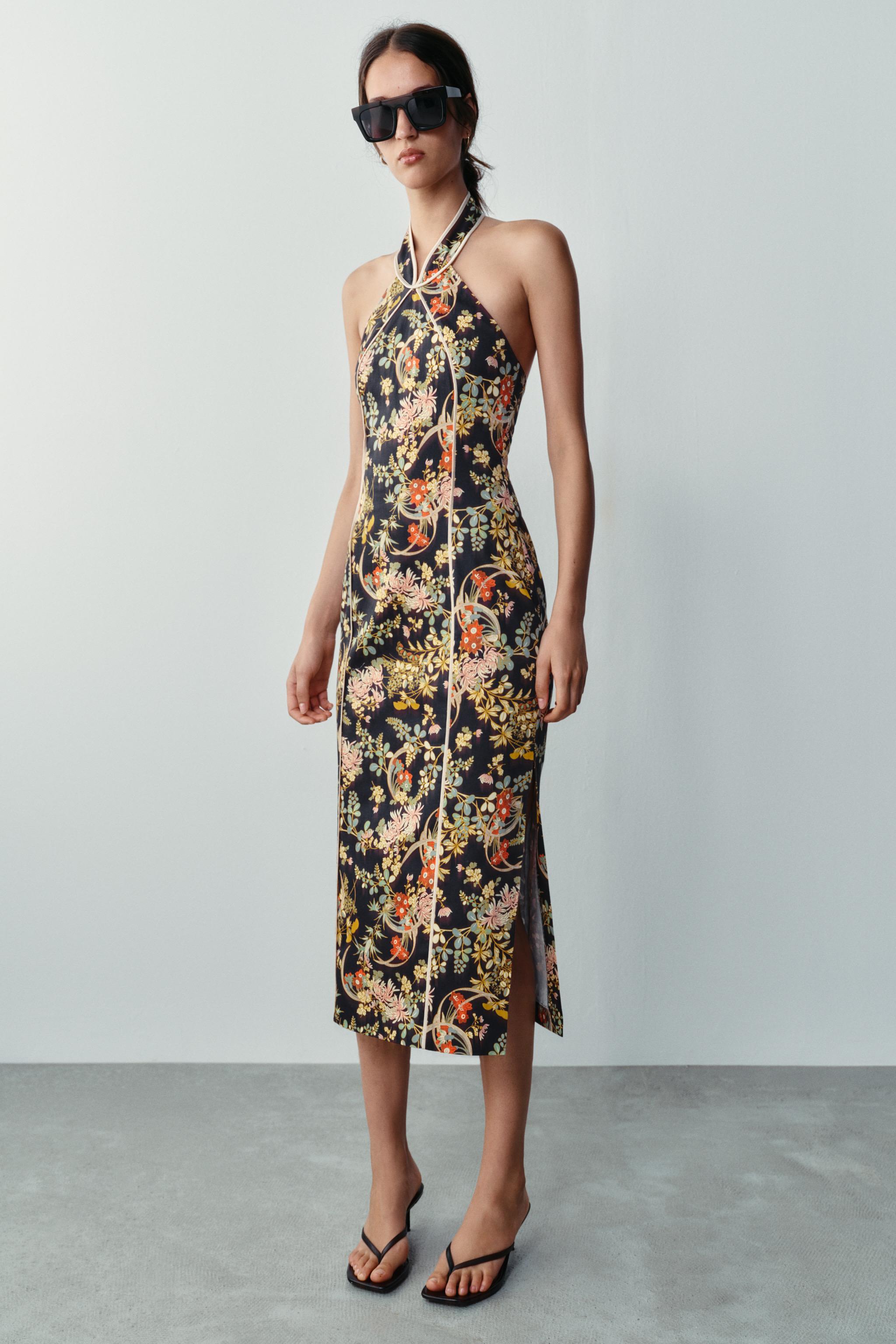 PRINTED HALTER DRESS